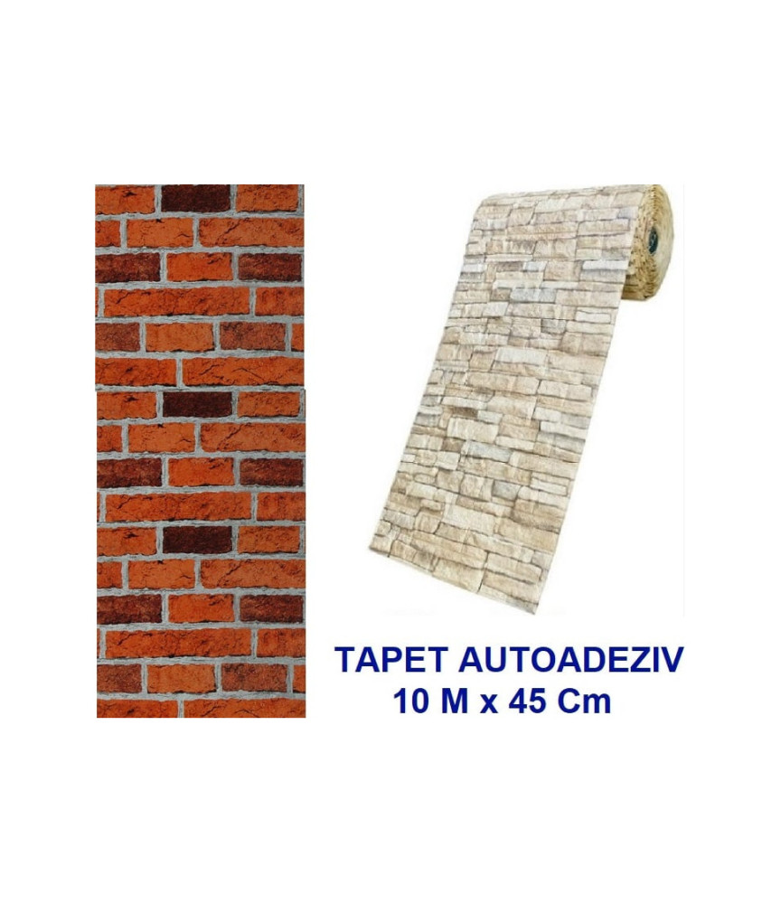 Tapet Autoadeziv Cu Aspect De Cărămidă 10 Metri X45 Cm - Rezistent La Apă - Spălare Ușoară